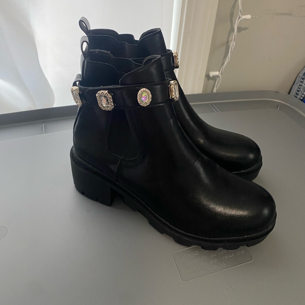 Black Boots with Diamond ankle strap